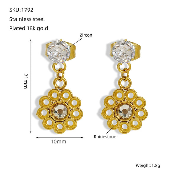 316L Stainless Steel Geometric Zirconia Earrings For Women In Ins Style