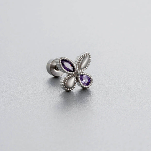 Titanium Steel Geometric Zirconia Love Butterfly Screw Earrings For Women