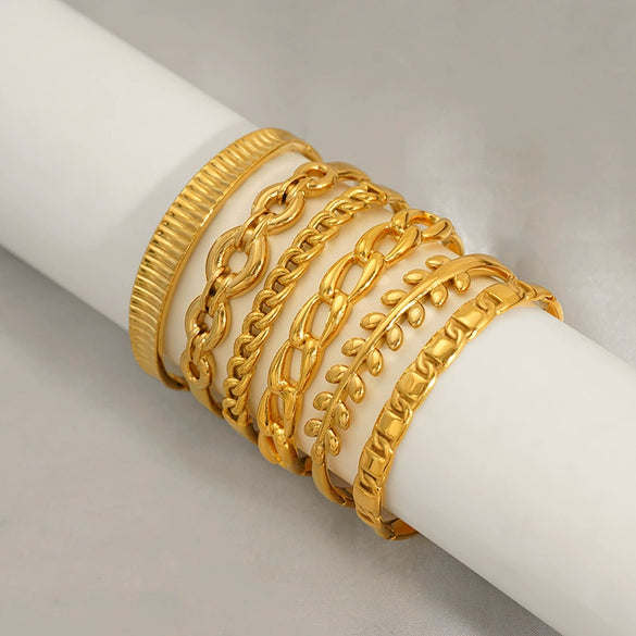 Titanium Steel Gold Electroplated Fashion Geometric Large Circle Mouth Nonfading Bracelet