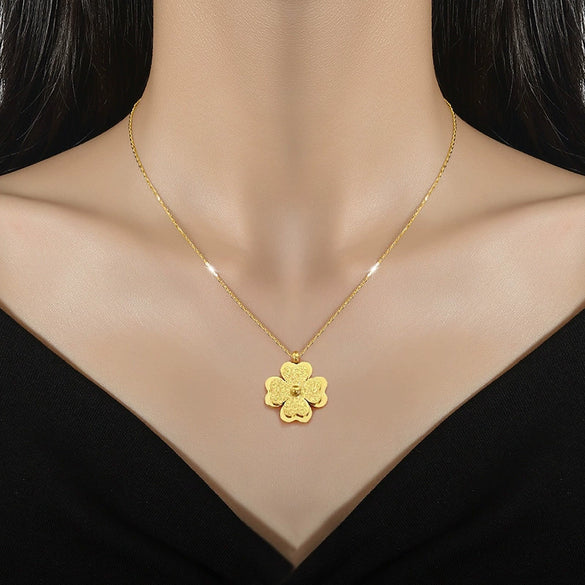 Titanium Steel Gold Foil Four Leaf Flower Geometric Style Electroplated Unisex Necklace