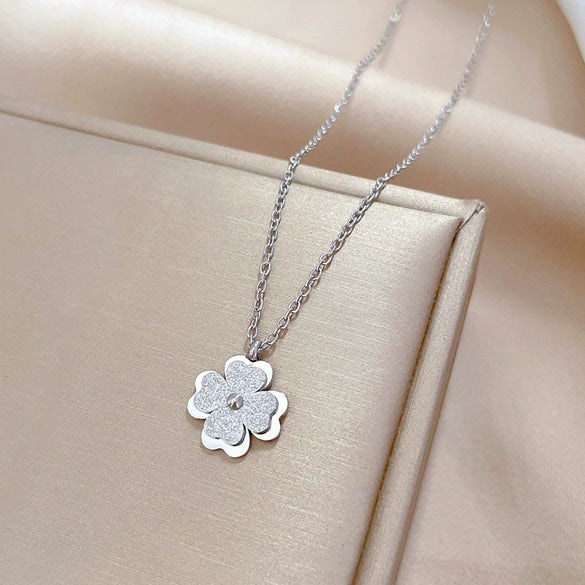 Titanium Steel Gold Foil Four Leaf Flower Geometric Style Electroplated Unisex Necklace