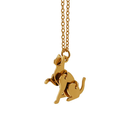 Titanium Steel Gold Plated Cute Dog Asymmetrical Pendant Necklace