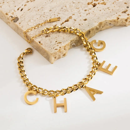 Elegant Luxurious Letter 304 Stainless Steel 18K Gold Plated Bracelets In Bulk