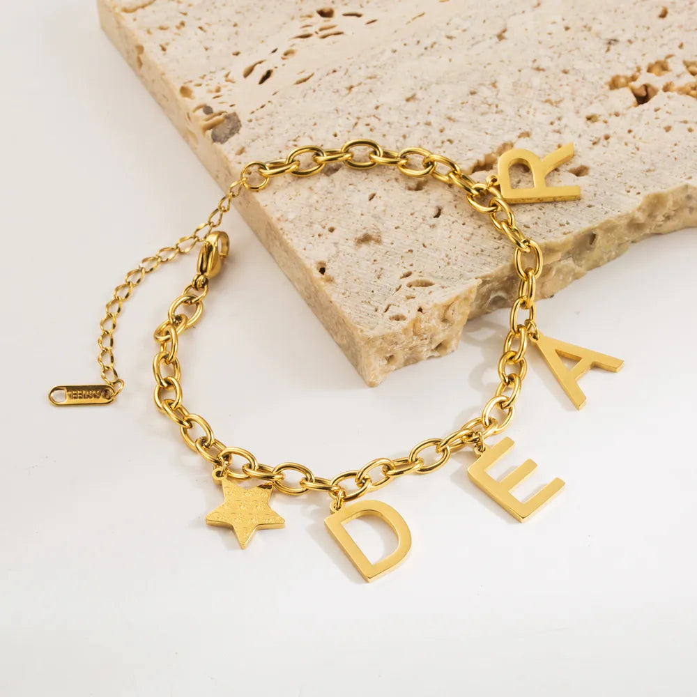 Elegant Luxurious Letter 304 Stainless Steel 18K Gold Plated Bracelets In Bulk