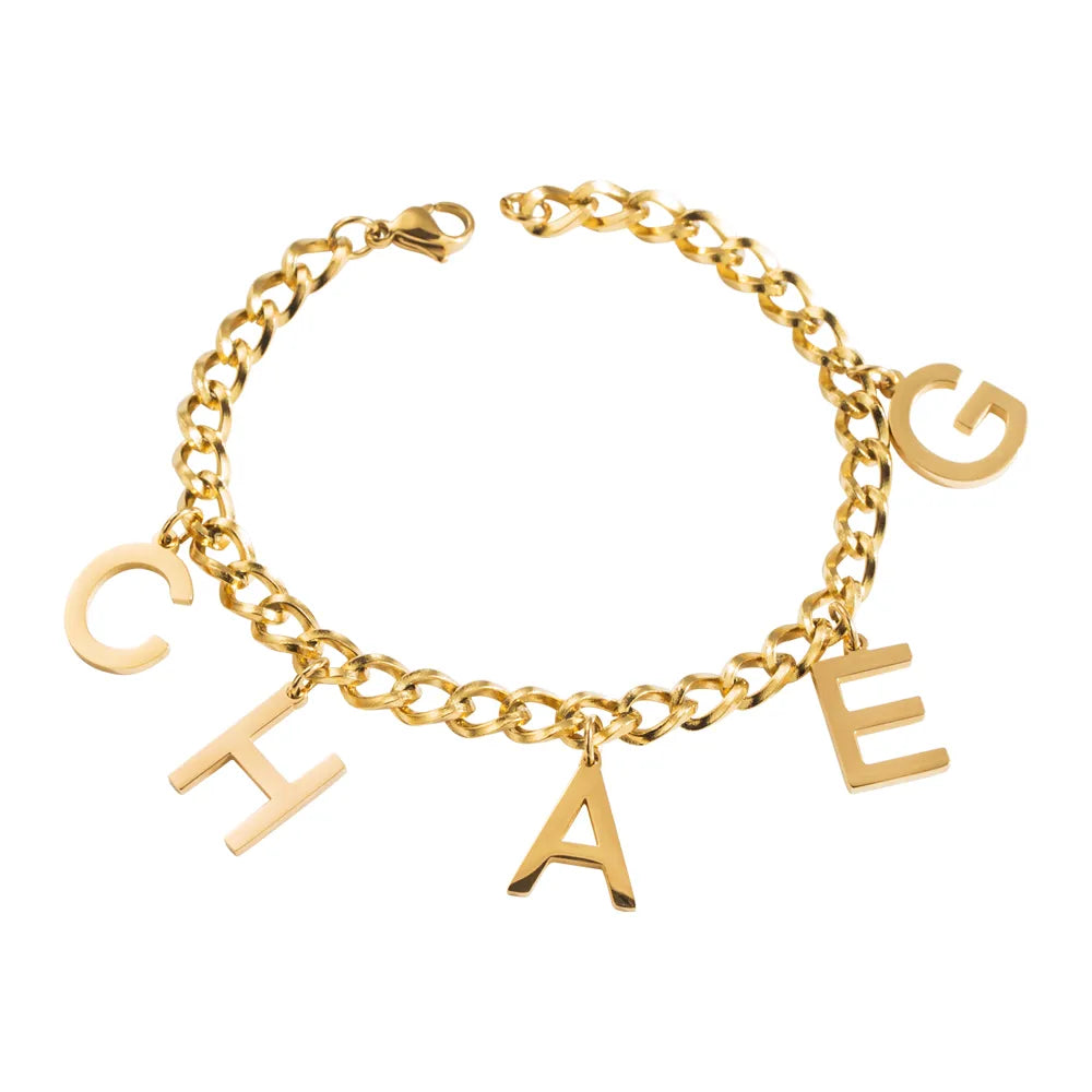 Elegant Luxurious Letter 304 Stainless Steel 18K Gold Plated Bracelets In Bulk