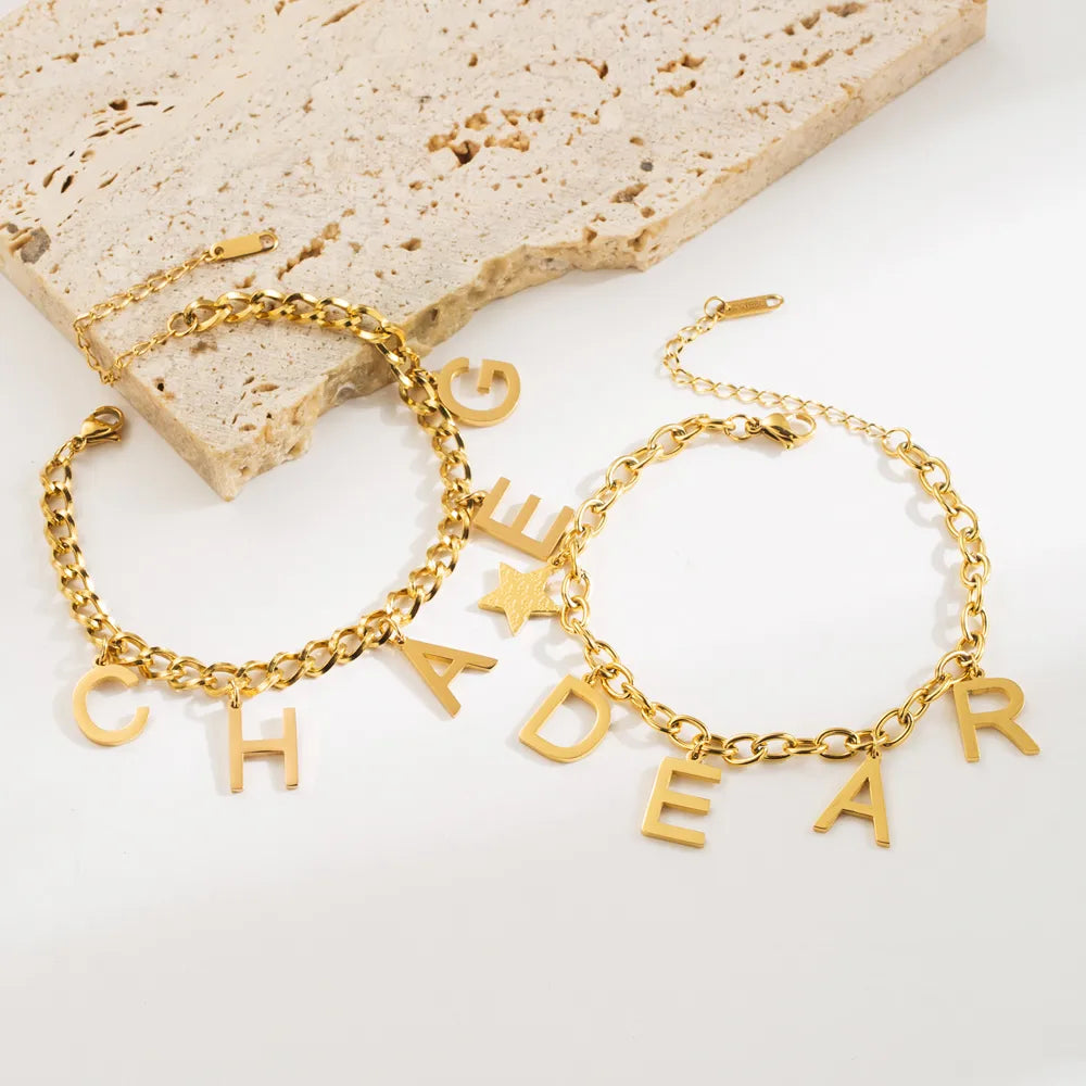 Elegant Luxurious Letter 304 Stainless Steel 18K Gold Plated Bracelets In Bulk