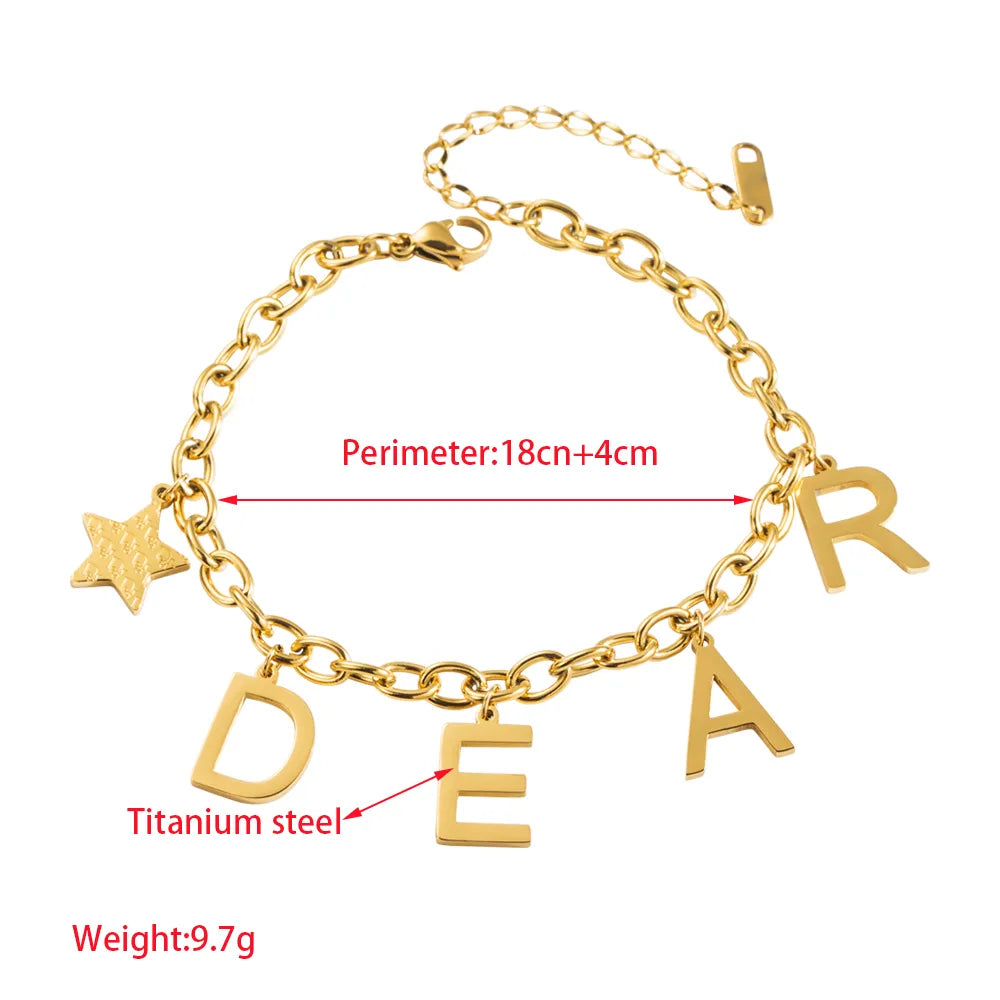 Elegant Luxurious Letter 304 Stainless Steel 18K Gold Plated Bracelets In Bulk