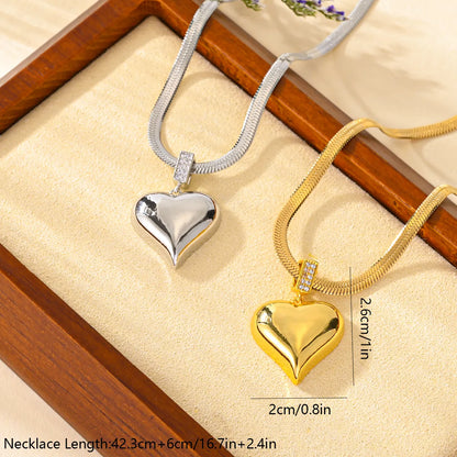 Wholesale Jewelry Elegant Heart Shape Titanium Steel Rhinestones Gold Plated Plating Pendant Necklace