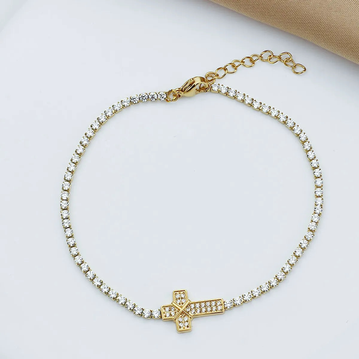 Titanium Steel Gold Plated Elegant Simple Style Plating Cross Artificial Diamond Bracelets