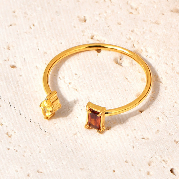 Titanium Steel Gold Plated Geometric Alien Double Line Symmetrical Ring