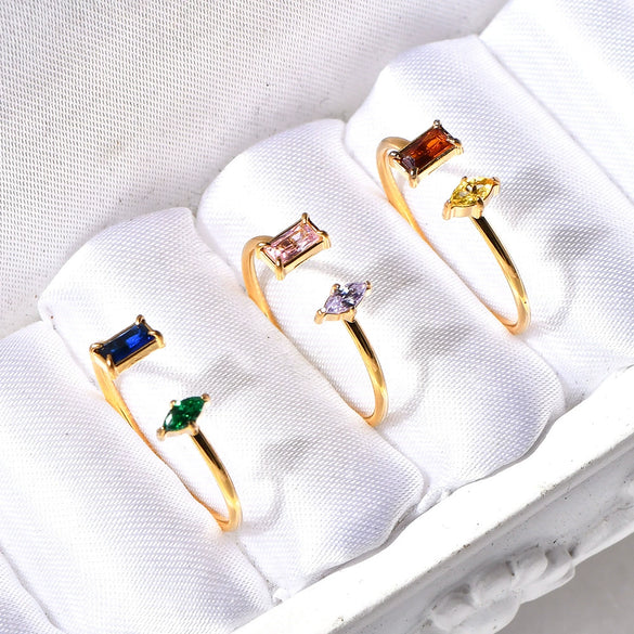 Titanium Steel Gold Plated Geometric Alien Double Line Symmetrical Ring