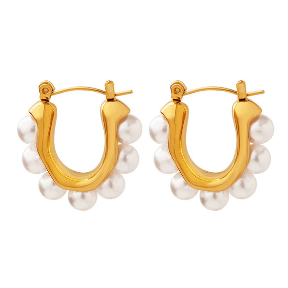 316L Stainless Steel Gold Plated Geometric Earrings Inlaid With Faux Beads For Women