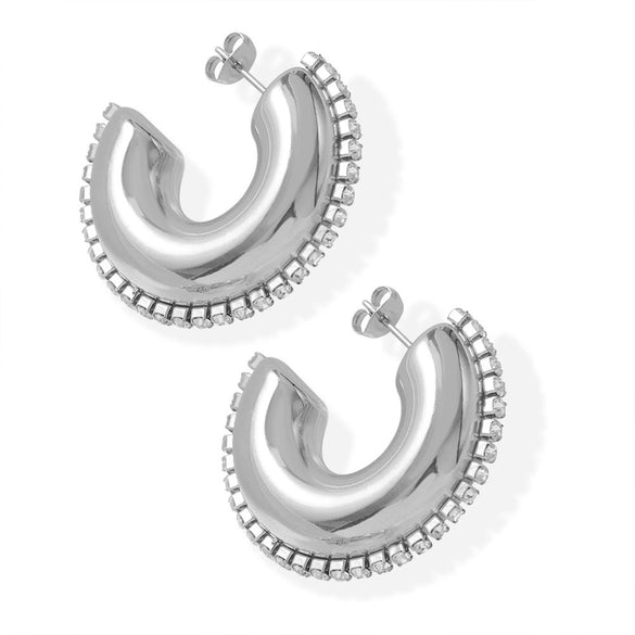 316L Stainless Steel Gold Plated Geometric Inlaid Zircon C Type Women's Fashion Elegant Earrings Jewelry
