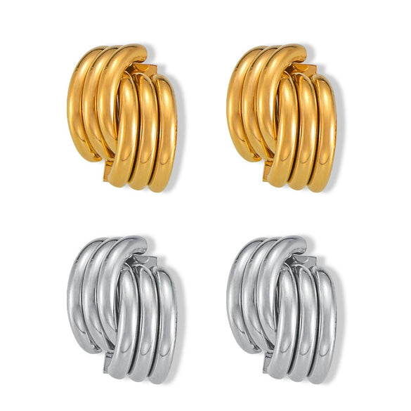 316L Stainless Steel Gold Plated Geometric Line Stitching Design Earrings For Women