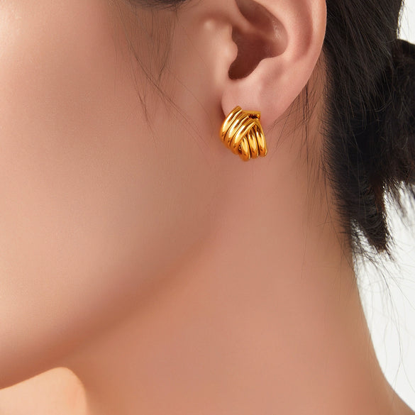 316L Stainless Steel Gold Plated Geometric Line Stitching Design Earrings For Women