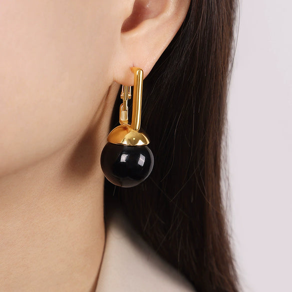 316L Stainless Steel Gold Plated Geometric Round Bead Pendant Earrings Jewelry For Women With Exaggerated Design