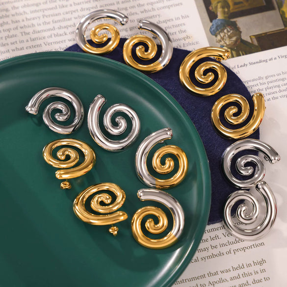 316L Stainless Steel Gold Plated Geometric Spiral Design Women's Earrings