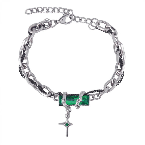 316L Stainless Steel Gold Plated Geometric Zircon Inlay Pendant Bracelet Jewelry For Men Retro Niche Personality Light Luxury Style