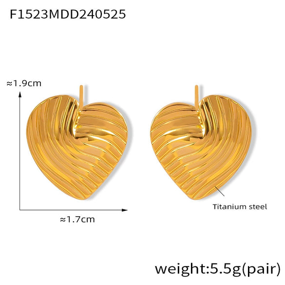 316L Stainless Steel Gold Plated Heart Shaped Geometric Lines Earrings For Women