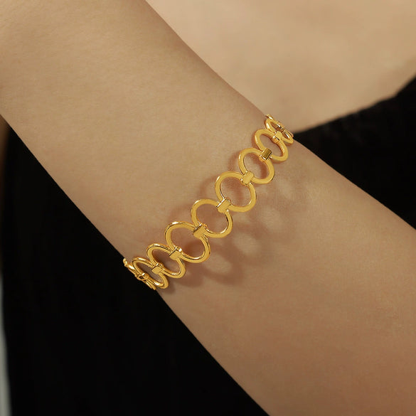 316L Stainless Steel Gold Plated Irregular Geometric Hollow Opening Bracelet Jewelry