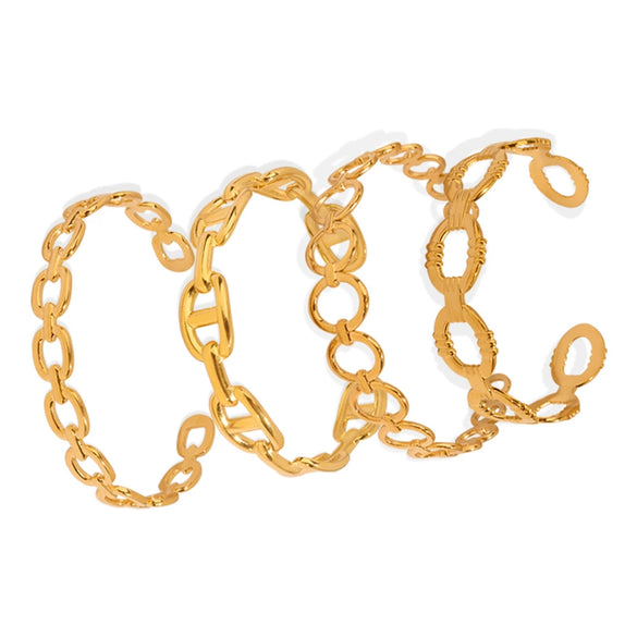 316L Stainless Steel Gold Plated Irregular Geometric Hollow Opening Bracelet Jewelry