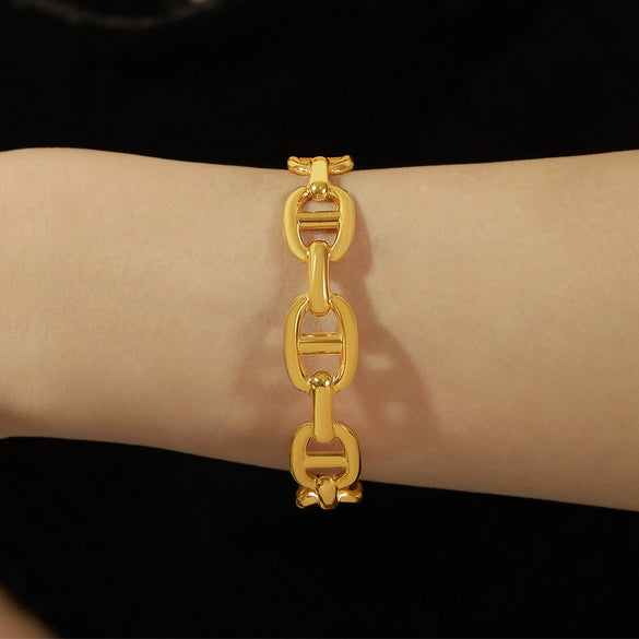 316L Stainless Steel Gold Plated Irregular Geometric Hollow Opening Bracelet Jewelry