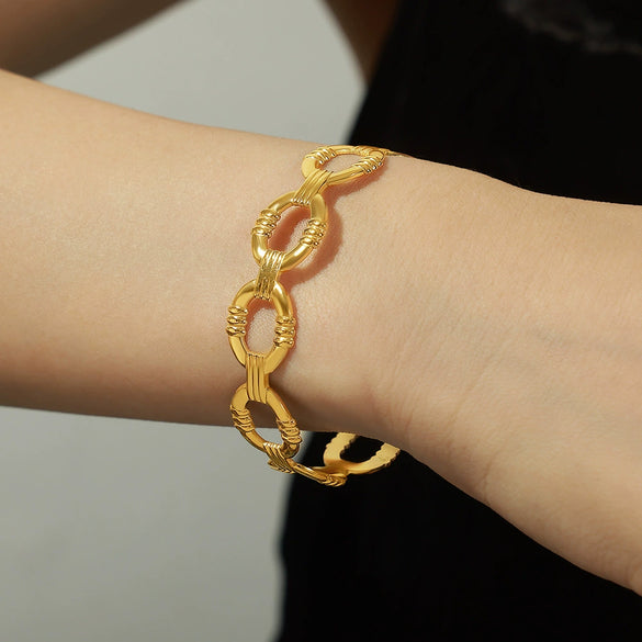 316L Stainless Steel Gold Plated Irregular Geometric Hollow Opening Bracelet Jewelry
