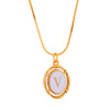 Titanium Steel Gold Plated Letter Oval Pendant Necklace With Dripping Oil Design