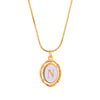 Titanium Steel Gold Plated Letter Oval Pendant Necklace With Dripping Oil Design