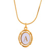 Titanium Steel Gold Plated Letter Oval Pendant Necklace With Dripping Oil Design