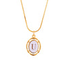 Titanium Steel Gold Plated Letter Oval Pendant Necklace With Dripping Oil Design