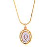 Titanium Steel Gold Plated Letter Oval Pendant Necklace With Dripping Oil Design