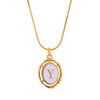 Titanium Steel Gold Plated Letter Oval Pendant Necklace With Dripping Oil Design