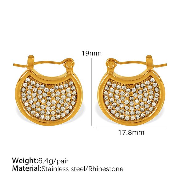 316L Stainless Steel Gold Plated Marine Series Scallop Spiral Ring And White Rhinestone Earrings For Women Simple Style