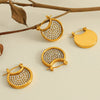 316L Stainless Steel Gold Plated Marine Series Scallop Spiral Ring And White Rhinestone Earrings For Women Simple Style