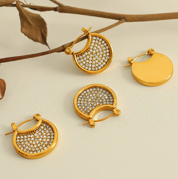 316L Stainless Steel Gold Plated Marine Series Scallop Spiral Ring And White Rhinestone Earrings For Women Simple Style