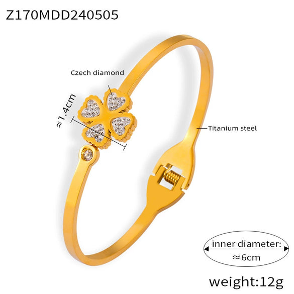 316L Stainless Steel Gold Plated Niche Geometric Fourleaf Love Diamond Butterfly Design Bracelet