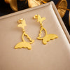 Titanium Steel Gold Plated Polished Hollow Butterfly Pendant Earrings For Women