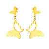 Titanium Steel Gold Plated Polished Hollow Butterfly Pendant Earrings For Women