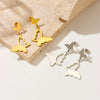 Titanium Steel Gold Plated Polished Hollow Butterfly Pendant Earrings For Women