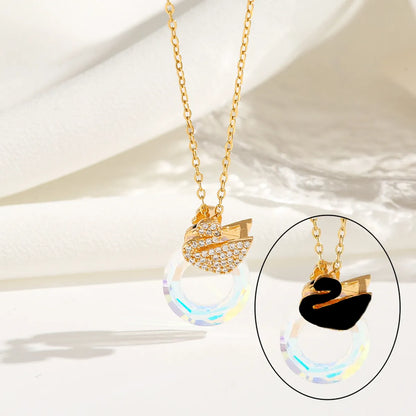 Wholesale Jewelry Romantic Sweet Simple Style Moon Rose Daisy Titanium Steel Resin Zircon 18K Gold Plated Enamel Plating Inlay Pendant Necklace