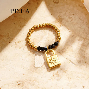 Titanium Steel Gold Plated Simple Style Classic Style Beaded Plating Solid Color Rings