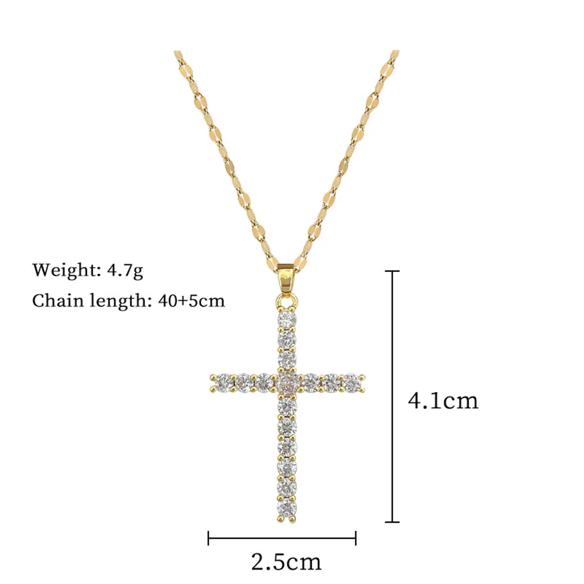 Titanium Steel Gold Plated Simple Style Classic Style Inlay Cross Zircon Pendant Necklace