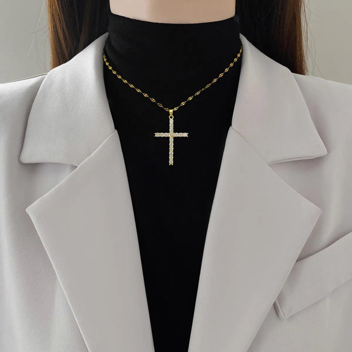 Titanium Steel Gold Plated Simple Style Classic Style Inlay Cross Zircon Pendant Necklace