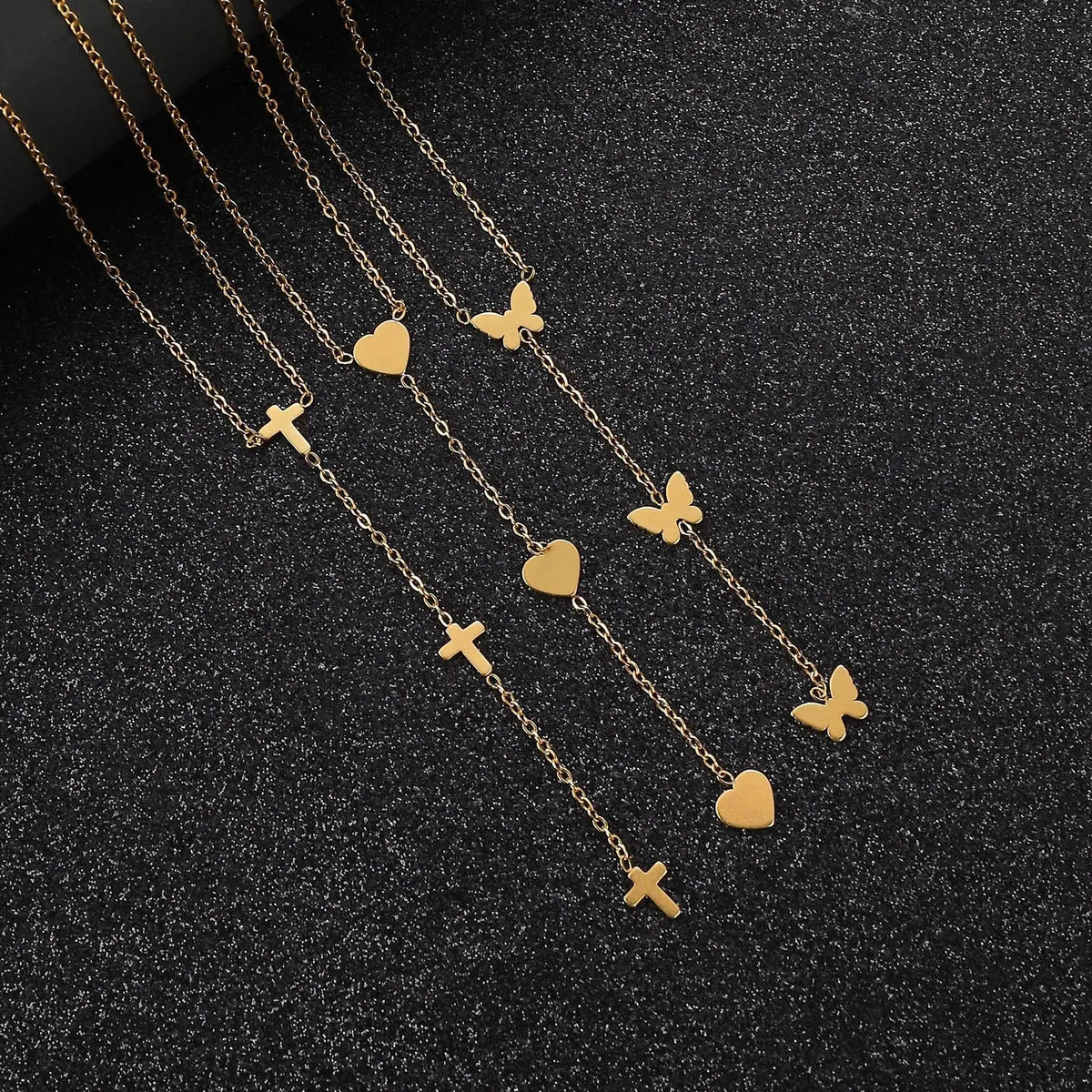 Titanium Steel Gold Plated Simple Style Cross Heart Shape Butterfly Pendant Necklace