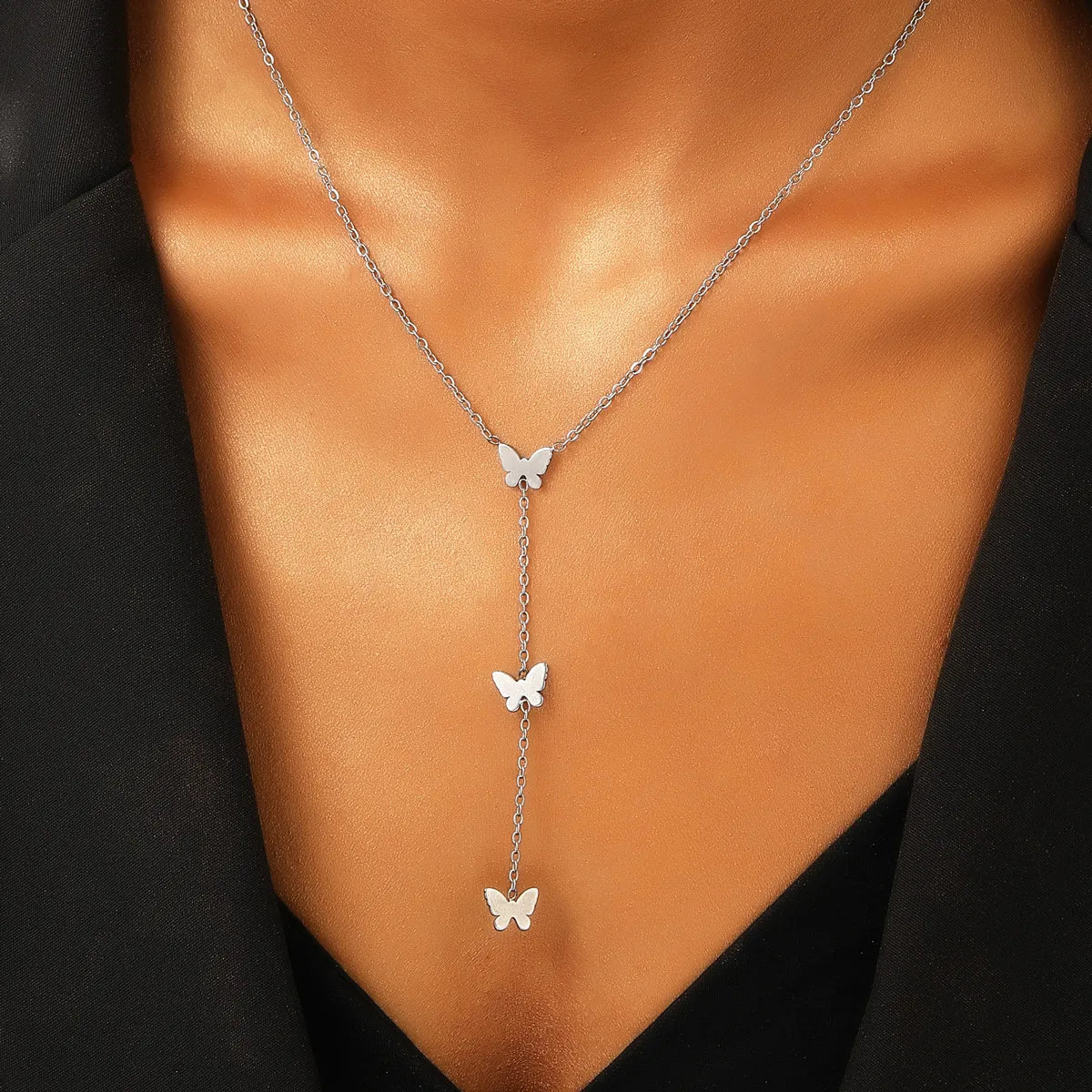 Titanium Steel Gold Plated Simple Style Cross Heart Shape Butterfly Pendant Necklace