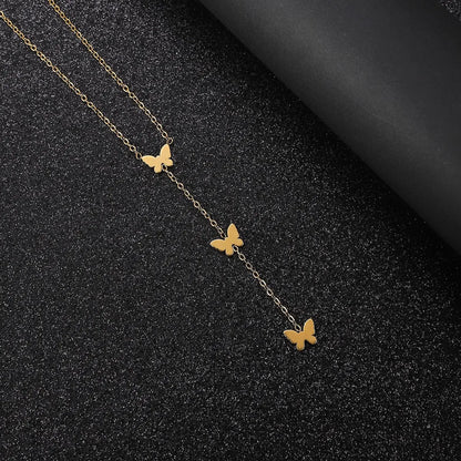 Titanium Steel Gold Plated Simple Style Cross Heart Shape Butterfly Pendant Necklace