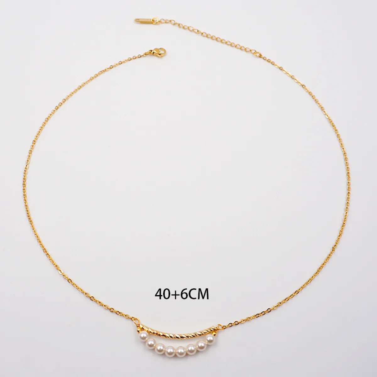 Titanium Steel Gold Plated Simple Style Geometric Inlay Artificial Pearls Necklace