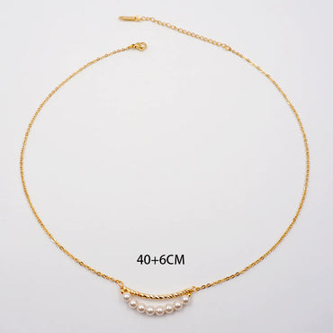 Titanium Steel Gold Plated Simple Style Geometric Inlay Artificial Pearls Necklace