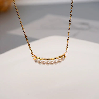 Titanium Steel Gold Plated Simple Style Geometric Inlay Artificial Pearls Necklace